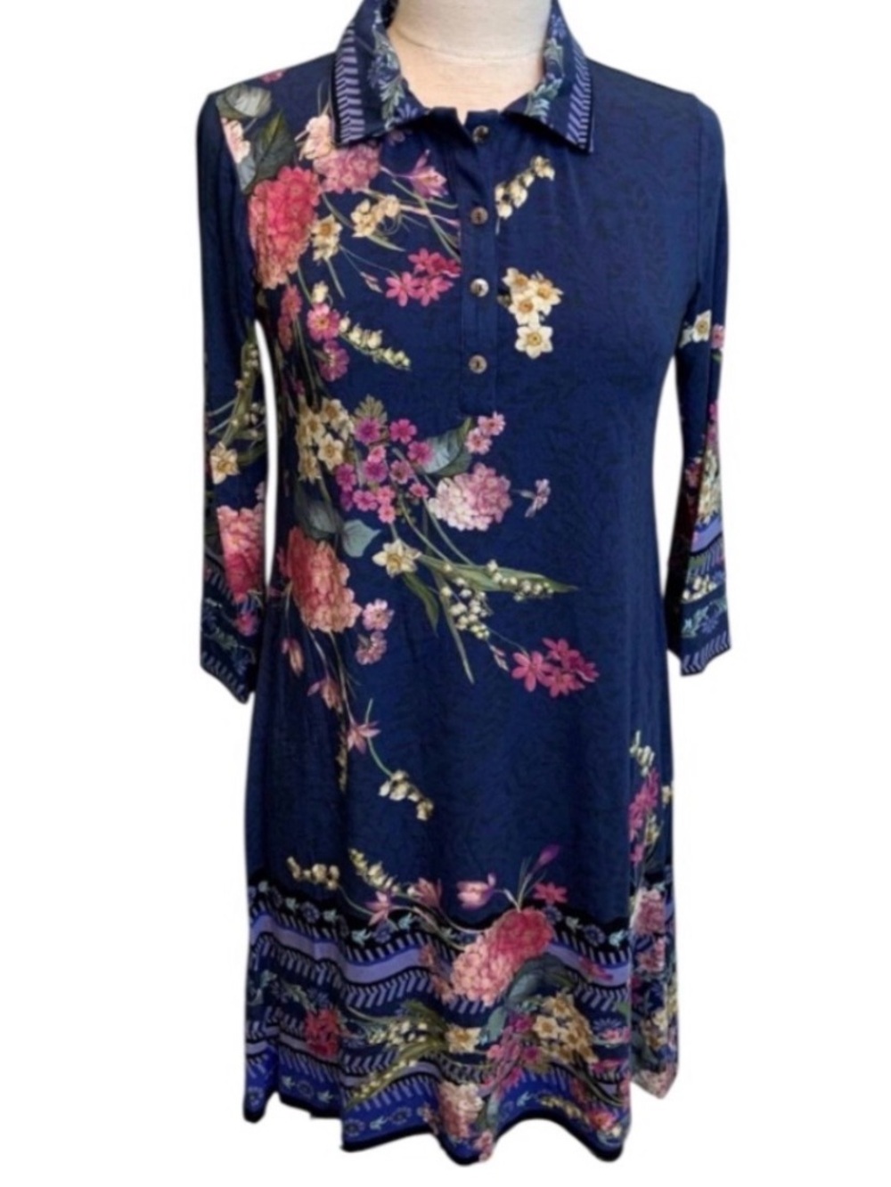 Johnny Was Willowa Blue Floral Polo Dress - Picture 4 of 11